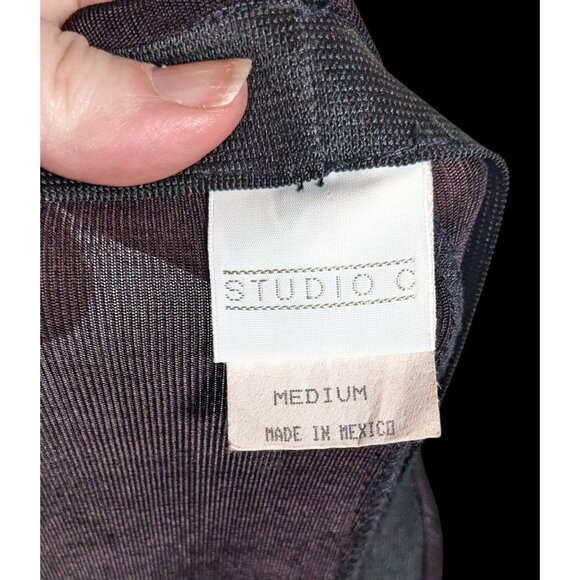 Vintage Studio C Corporate Goth Vampire Black Shimmer Maxi Skirt - Picture 4 of 7